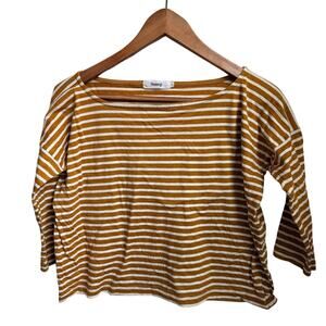 Samuji striped 3/4 sleeve top mustard yellow and white size 34